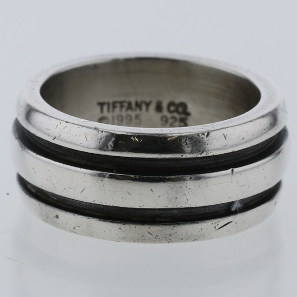 TIFFANY Ring Atlas Grooved Double Line Silver 925 Upper No. 11 Lower 13 Women's - Picture 2 of 4